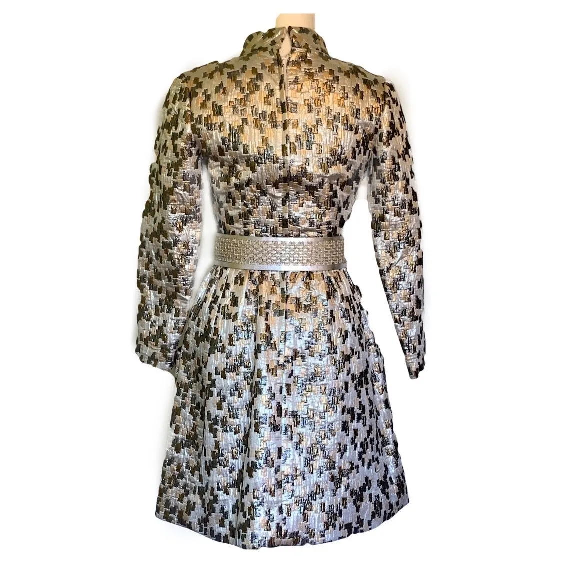 1960s Metallic GoGo Mini Dress by Sandra Sage. Perfect Party Dress. Silver and Gold Color Blocking.