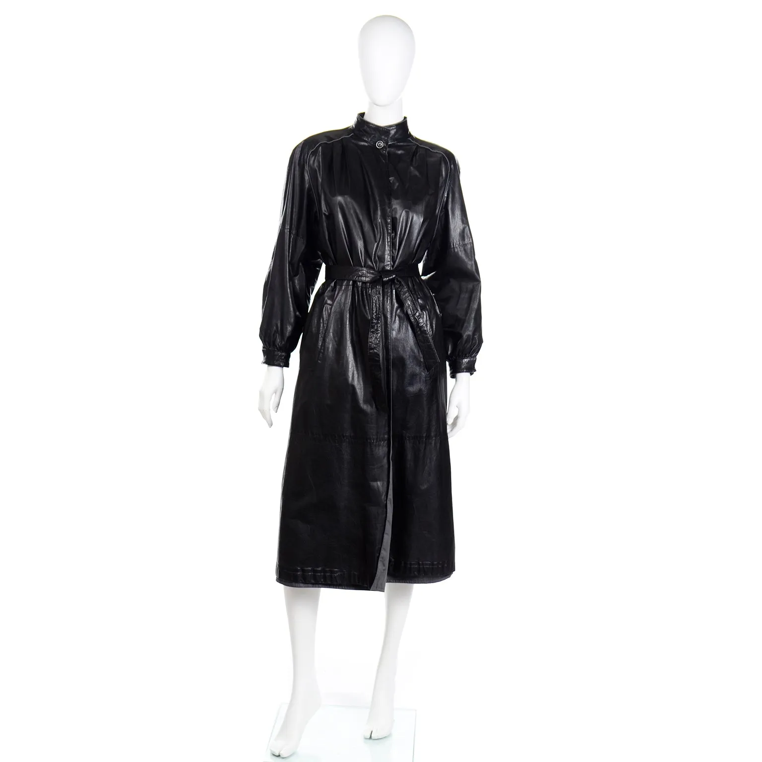 1990s Reversible Black Leather Coat With Belt Made in Germany