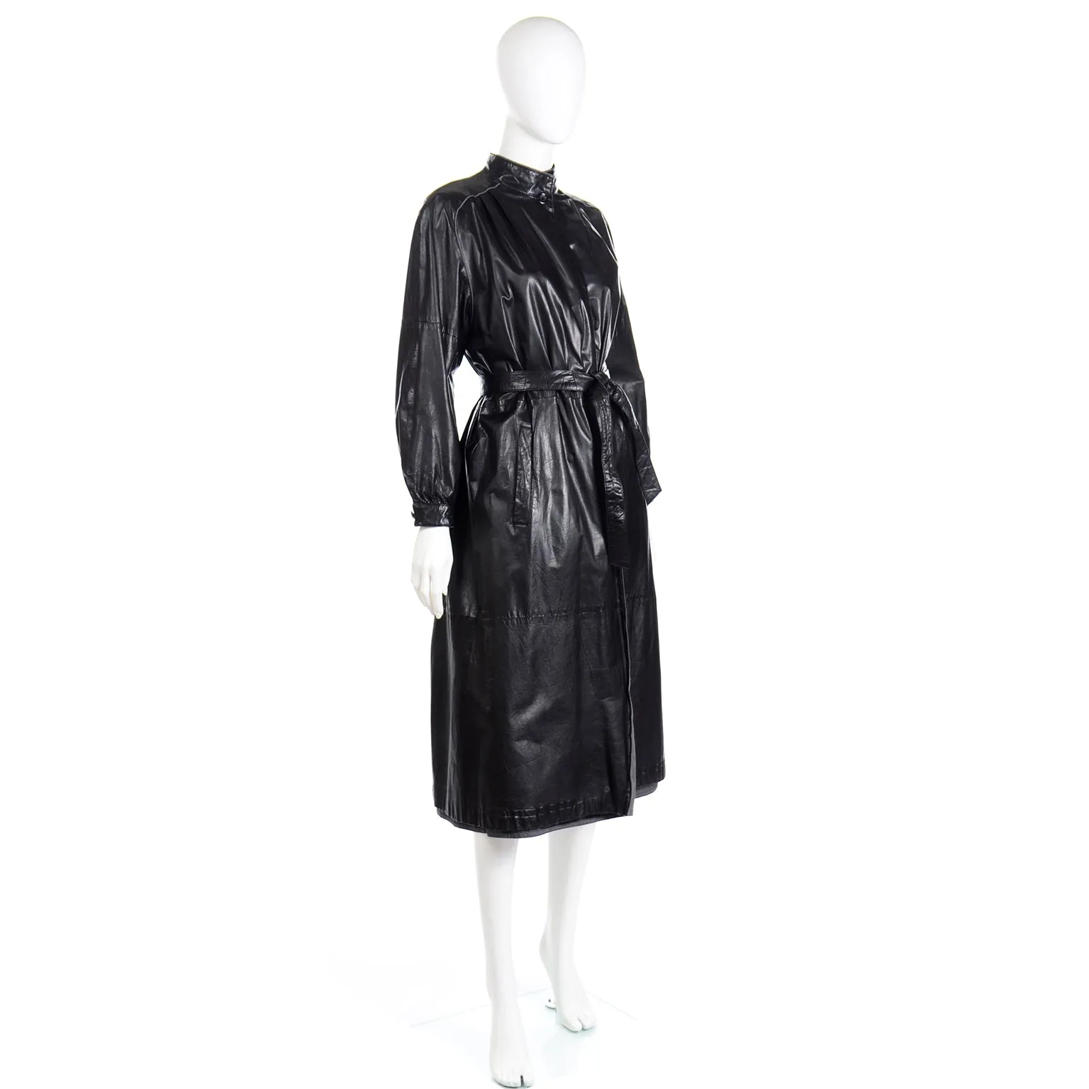 1990s Reversible Black Leather Coat With Belt Made in Germany