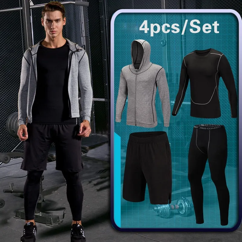 4 Pcs Outdoor Jogging Sport Men Suits Male Tracksuit Outdoors Suit Men's Gym Sportswear Running Track Suits Casual Sportswear