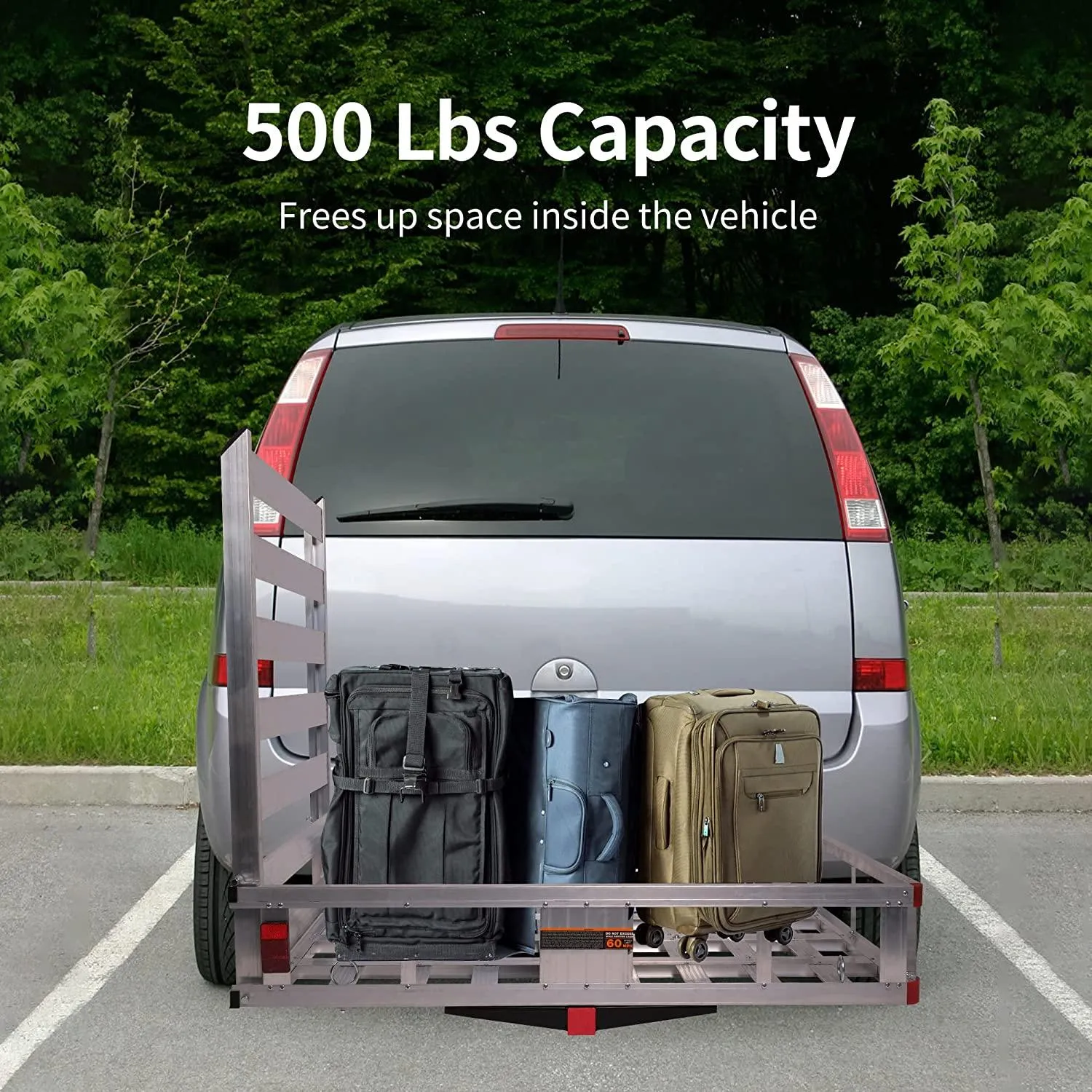 50" L x 29.7" W x 9" H Trailer Hitch Cargo Carrier Utility Basket with 41.5" Folding Wheelchair Ramp