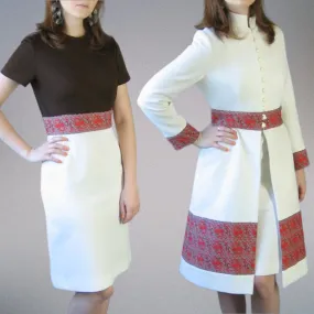 60s Mod Dress & Coat Set Women's Vintage Nehru Collar Paisley Trim Small to Medium VFG