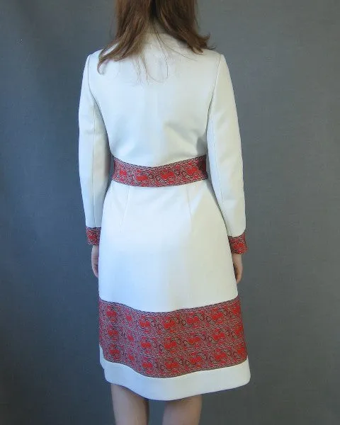 60s Mod Dress & Coat Set Women's Vintage Nehru Collar Paisley Trim Small to Medium VFG