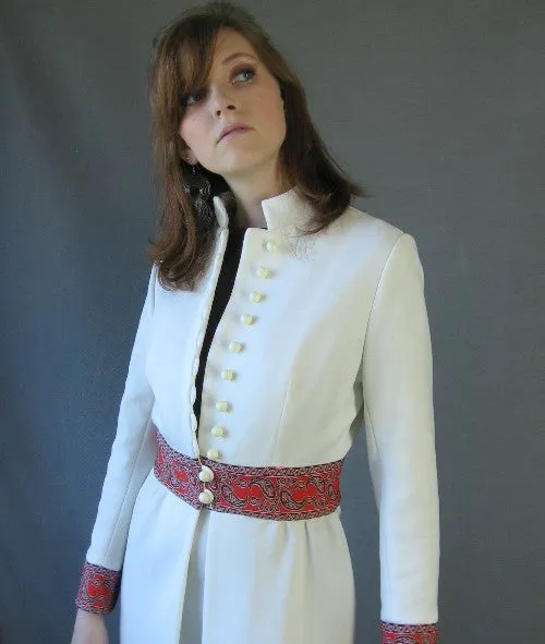 60s Mod Dress & Coat Set Women's Vintage Nehru Collar Paisley Trim Small to Medium VFG