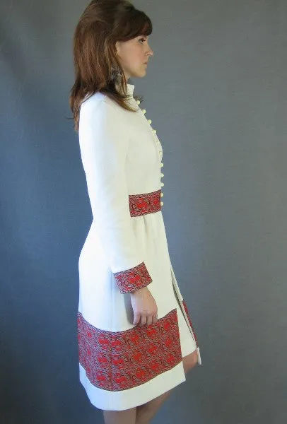 60s Mod Dress & Coat Set Women's Vintage Nehru Collar Paisley Trim Small to Medium VFG