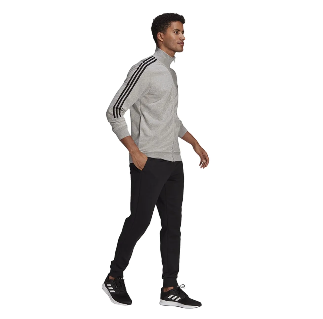 Adidas Mens Aeroready Essentials 3 Stripes Grey/Black Tracksuit