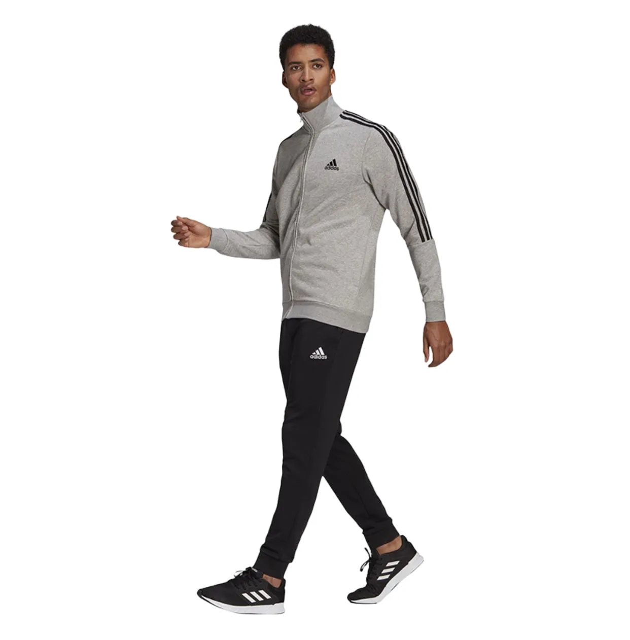 Adidas Mens Aeroready Essentials 3 Stripes Grey/Black Tracksuit