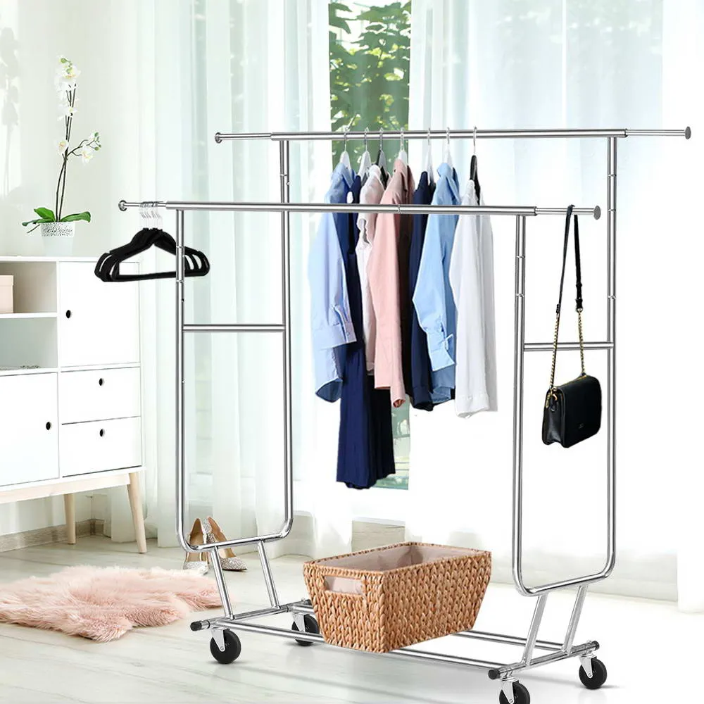 Adjustable Metal Double Rail Garment Rack with Wheels Artiss