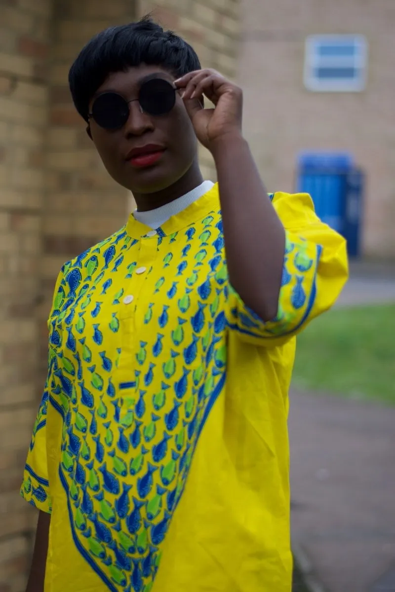 African Shirt in Yellow Ankara Print - Festival Shirt