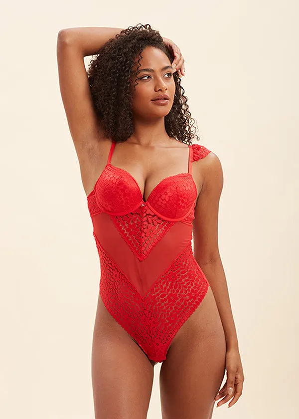 AMINA Lace Push-up Bodysuit Red Sexy Lingerie