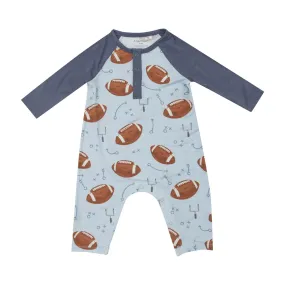 Angel Dear - Blue Footballs LS Raglan Romper