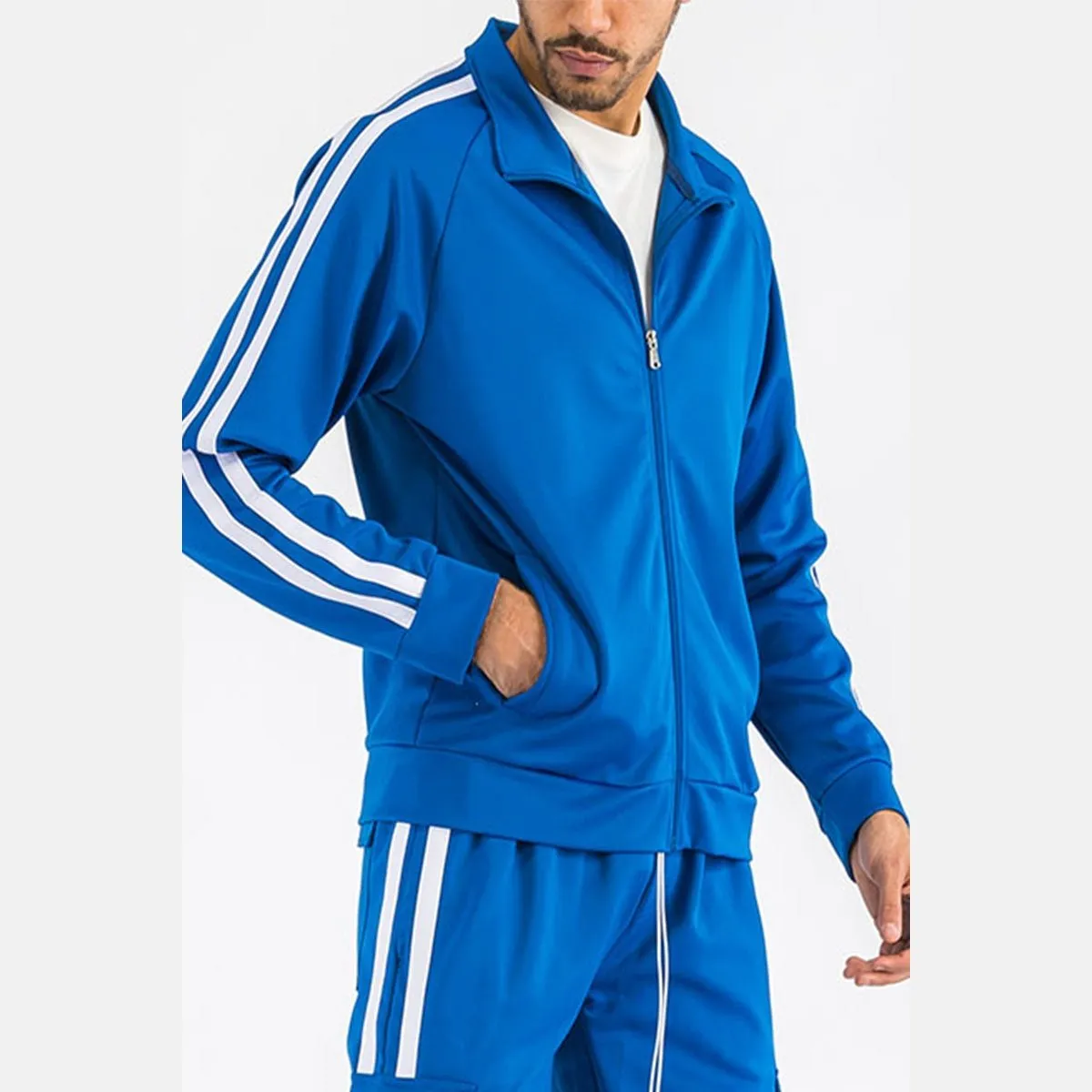 Aqua & White Two-Stripe Track Jacket