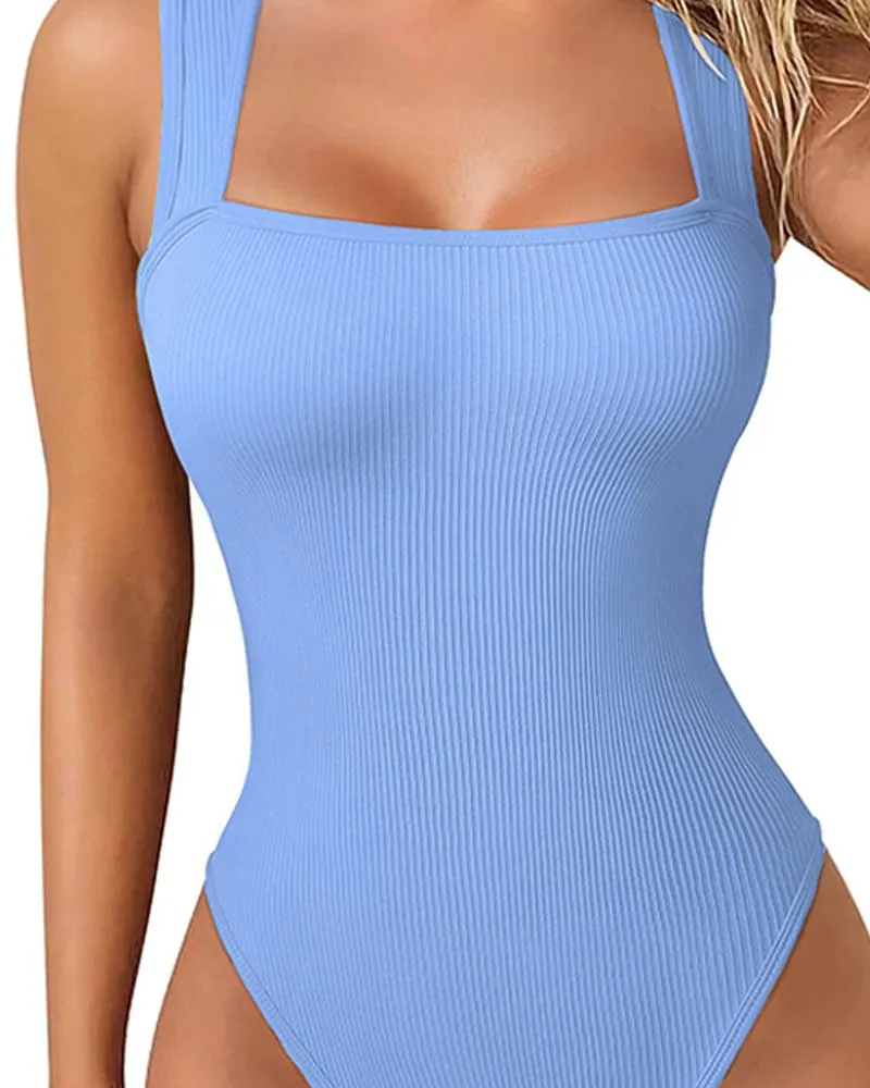 Asymmetrical Neck Sleeveless Tummy Control Bodysuit