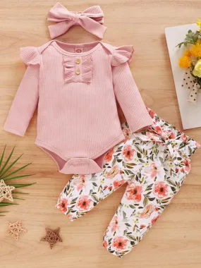 Baby Floral Pants Please 3 Piece Romper And Legging Set