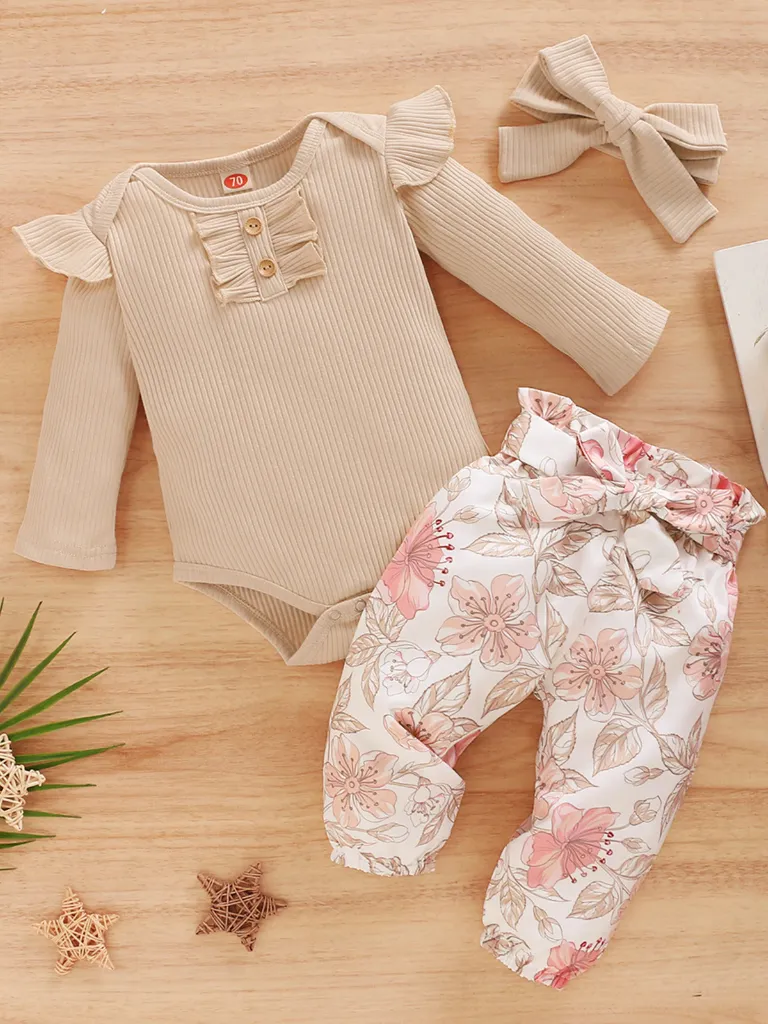 Baby Floral Pants Please 3 Piece Romper And Legging Set