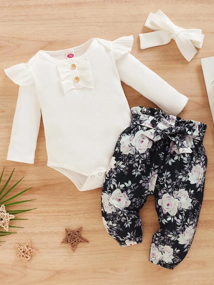 Baby Floral Pants Please 3 Piece Romper And Legging Set