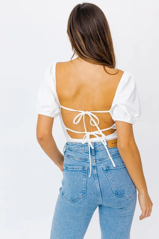 Balloon Elbow Sleeve Open Back Bodysuit