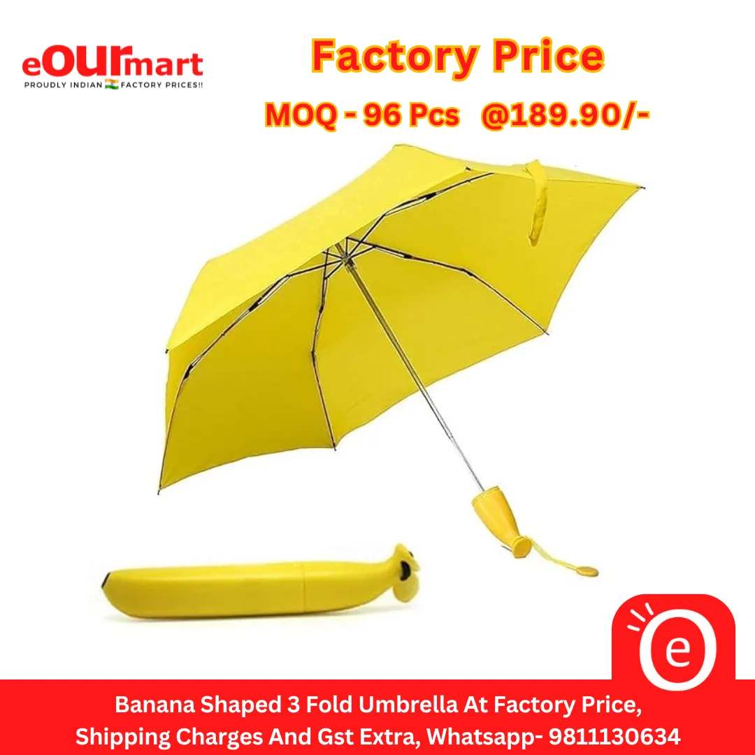 Banana Shaped 3 Fold Umbrella  For Man And Women, Windproof Umbrella (Multicolor)