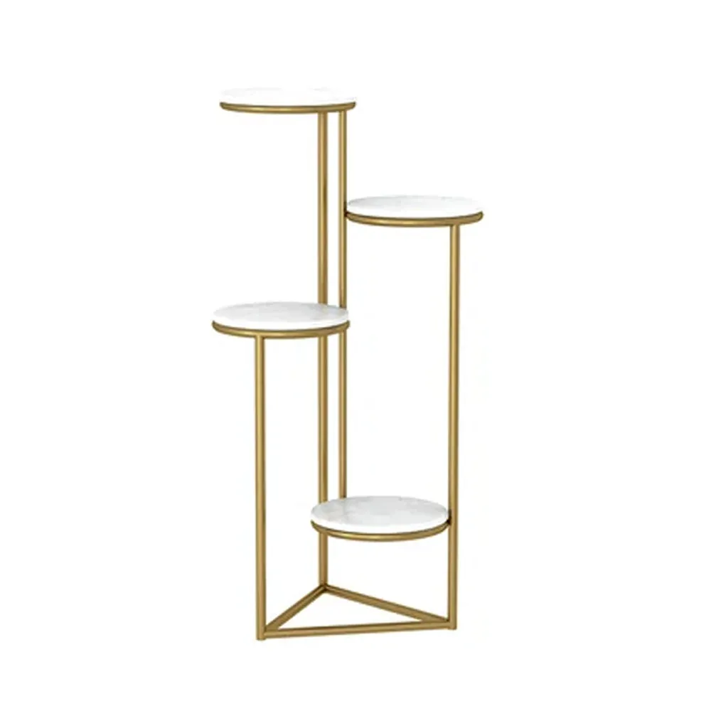 Beautiful Premium Looking Sturdy Metal Planter Stand With White Round Marble At Top - 4 Tier