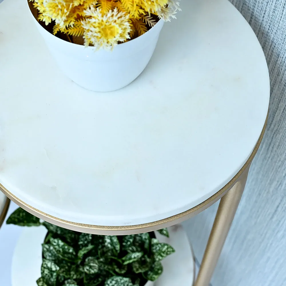 Beautiful Premium Looking Sturdy Metal Planter Stand With White Round Marble At Top - 4 Tier