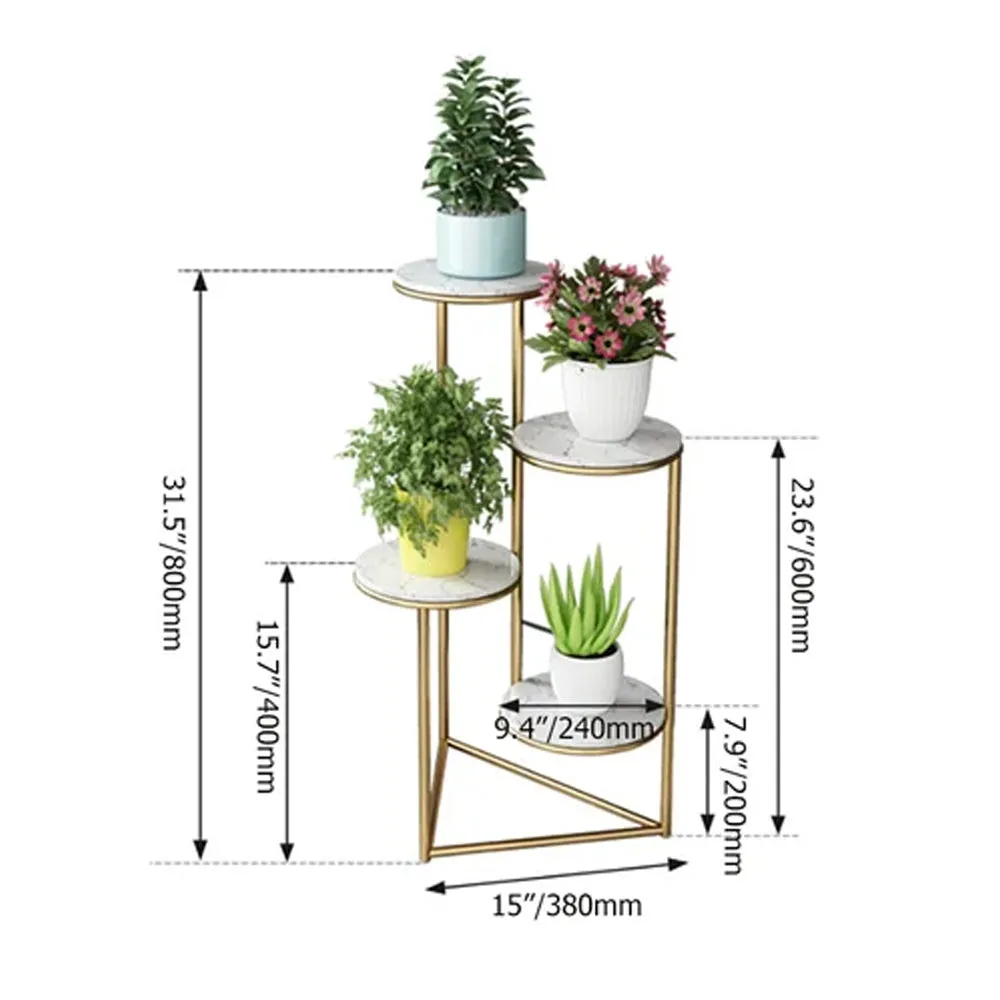 Beautiful Premium Looking Sturdy Metal Planter Stand With White Round Marble At Top - 4 Tier