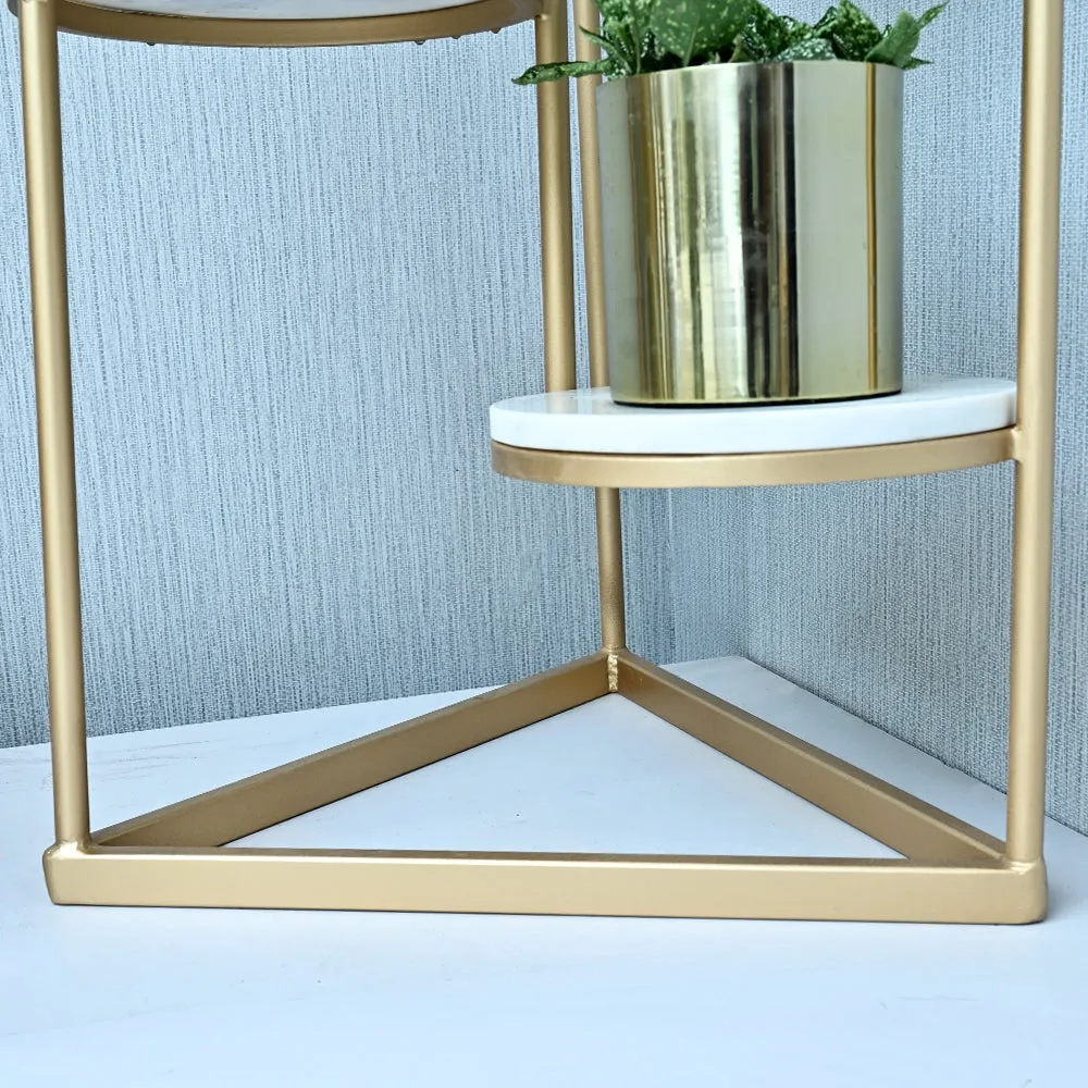 Beautiful Premium Looking Sturdy Metal Planter Stand With White Round Marble At Top - 4 Tier