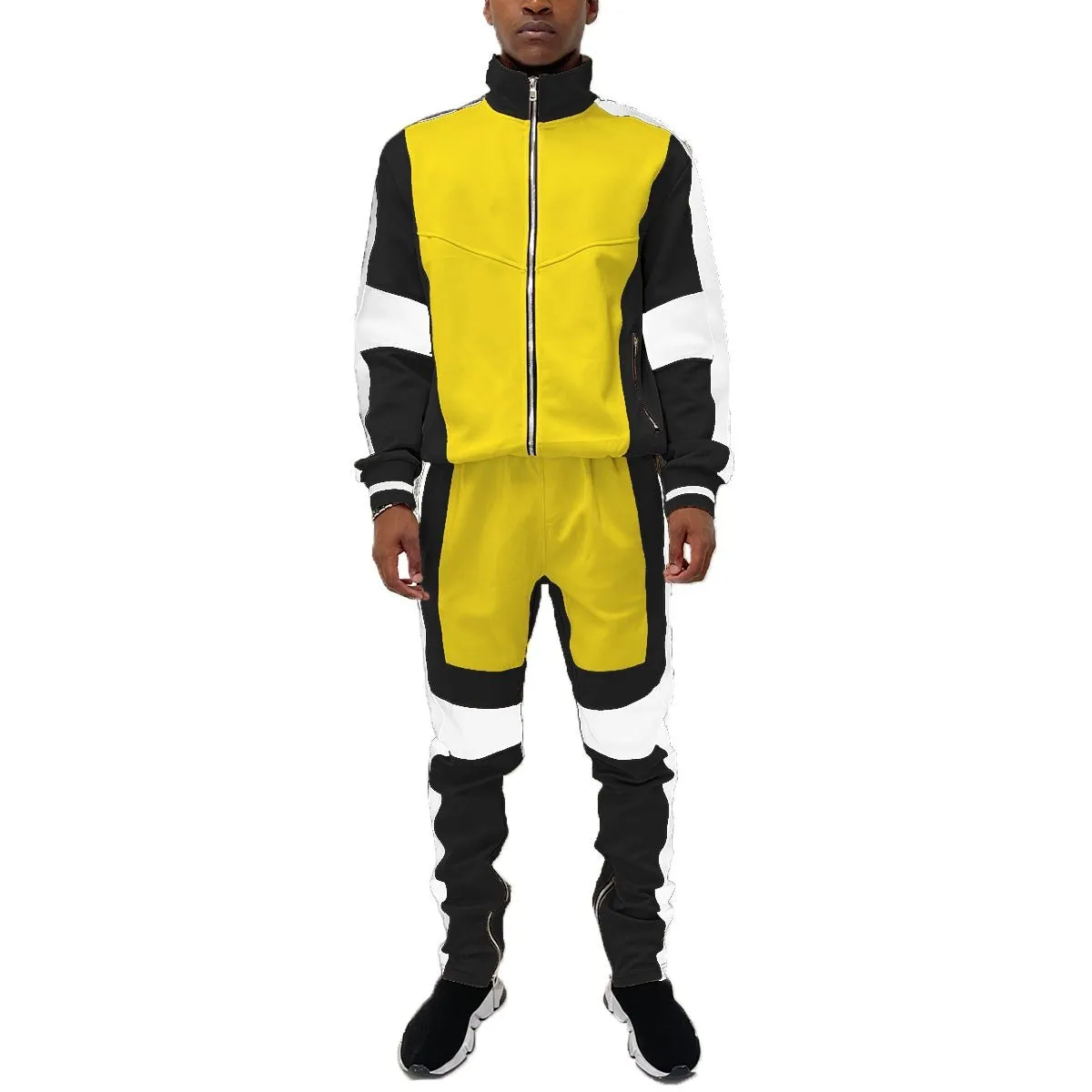 Black & Yellow Moto Colorblock Tracksuit