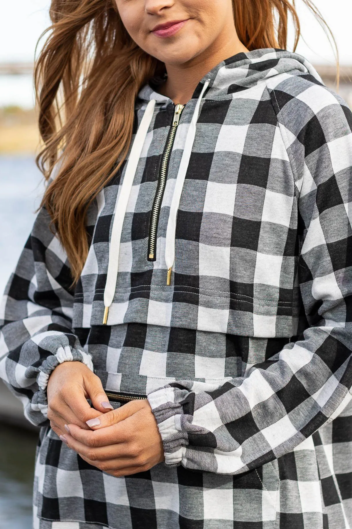 Black Buffalo Plaid Quarter Zip Hoodie