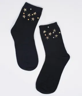 Black Stars & Beads Ankle Socks