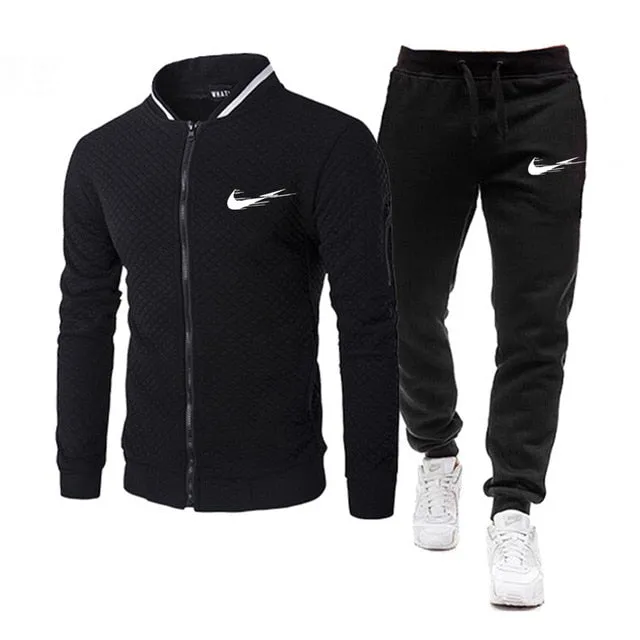 Brand men's tracksuit with zipper jacket and sweatpants