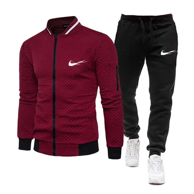 Brand men's tracksuit with zipper jacket and sweatpants