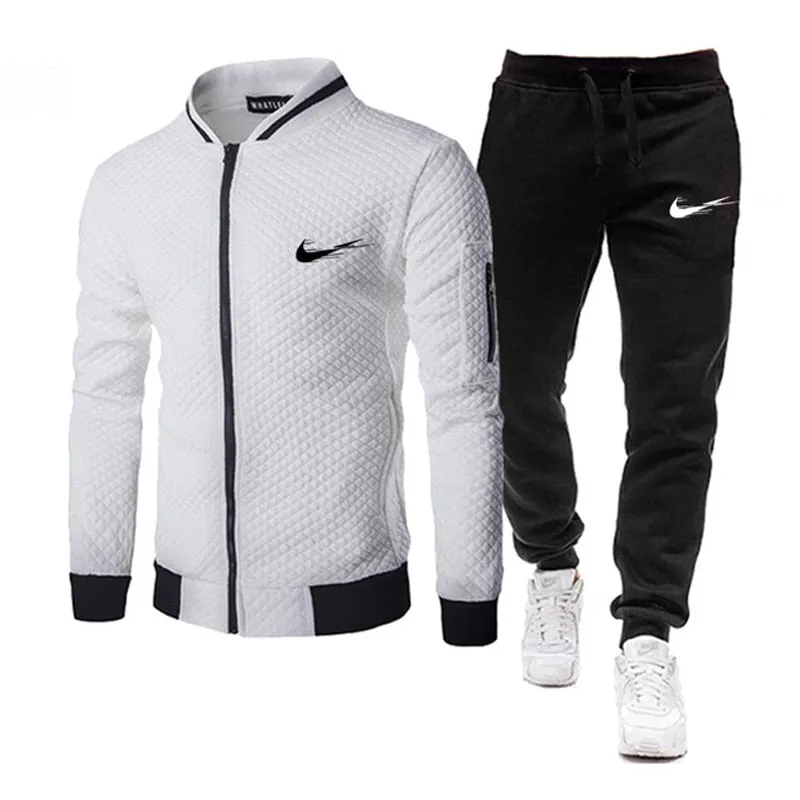 Brand men's tracksuit with zipper jacket and sweatpants