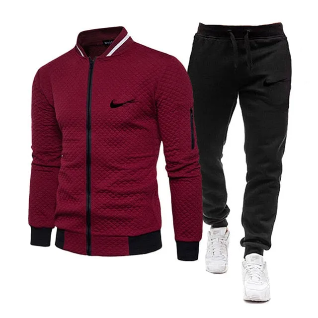 Brand men's tracksuit with zipper jacket and sweatpants