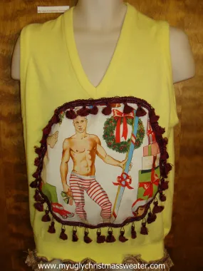 Bright Yellow Hottie Guy Mens Ugly Christmas Sweater Vest