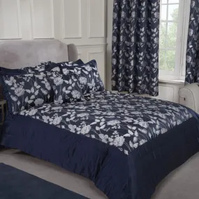 Butterfly Meadow Navy Embellished Jacquard Quilted Bedspread Set