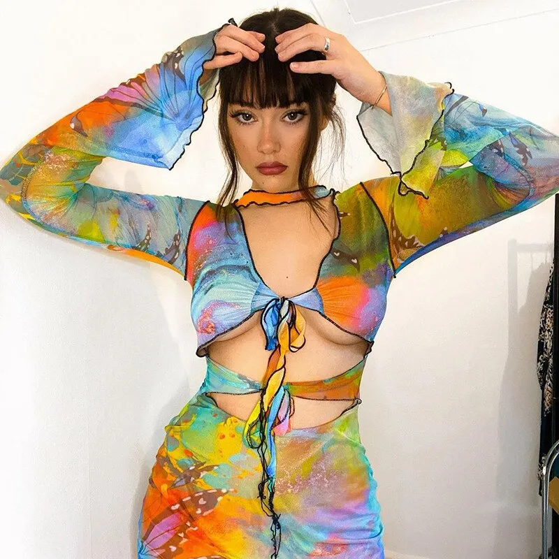 Butterfly Tie Dyeing Print Mini Dress