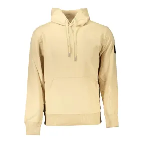 Calvin Klein Beige Brushed Cotton Hoodie with Central Pocket