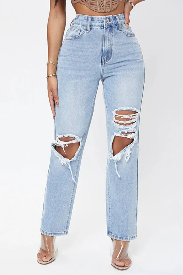 Chic High Waist Ripped Jeans