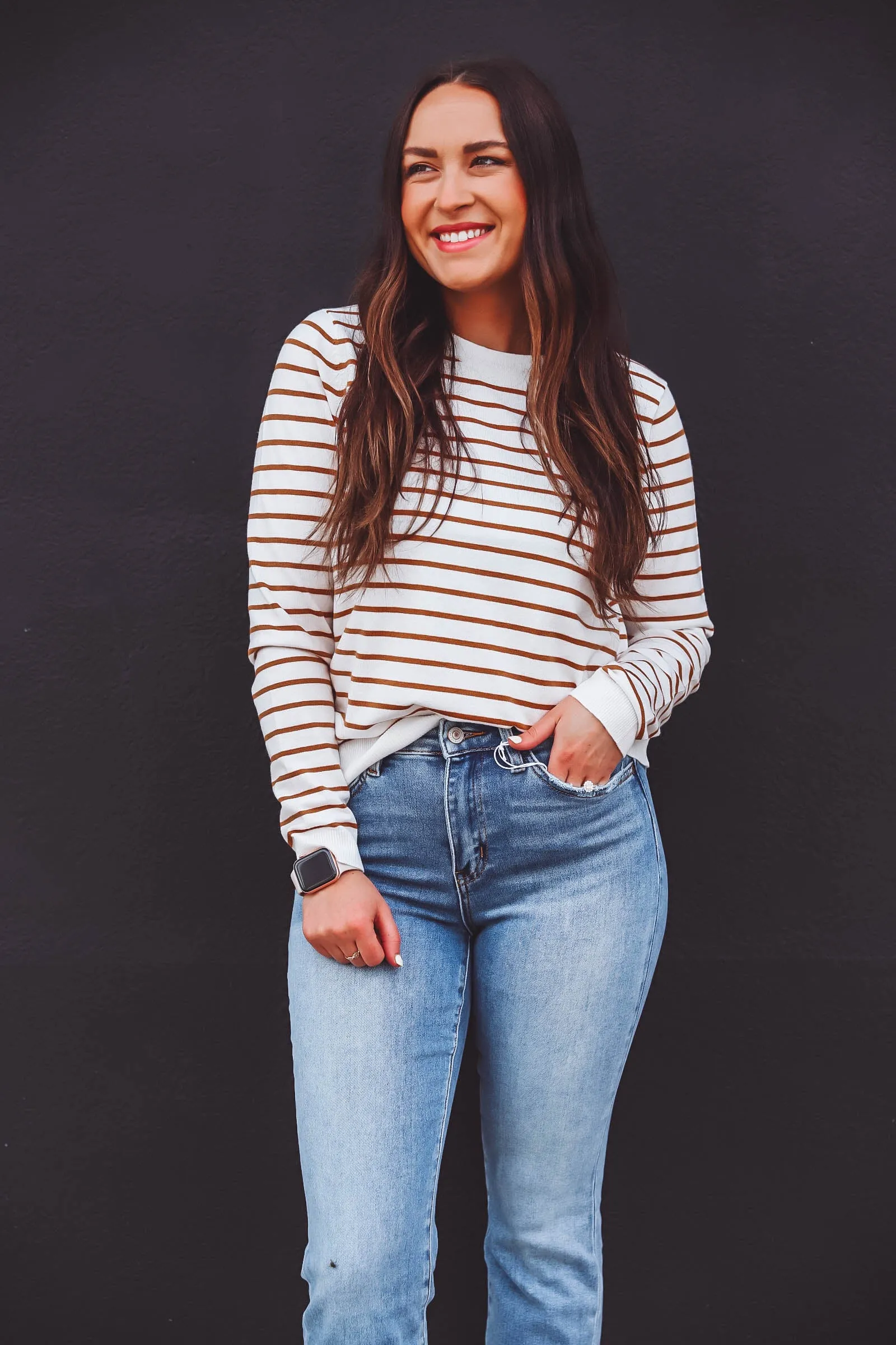 Christina Striped Sweater-White/Marigold