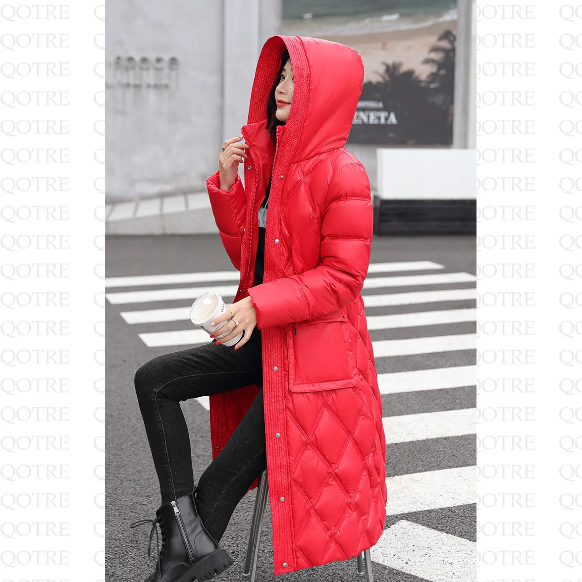 Cinched Waist Windproof Quilted Puffer Coat