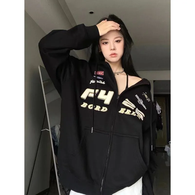 Color Blocking Loose Fit Casual Sports Retro Hooded Track Jacket