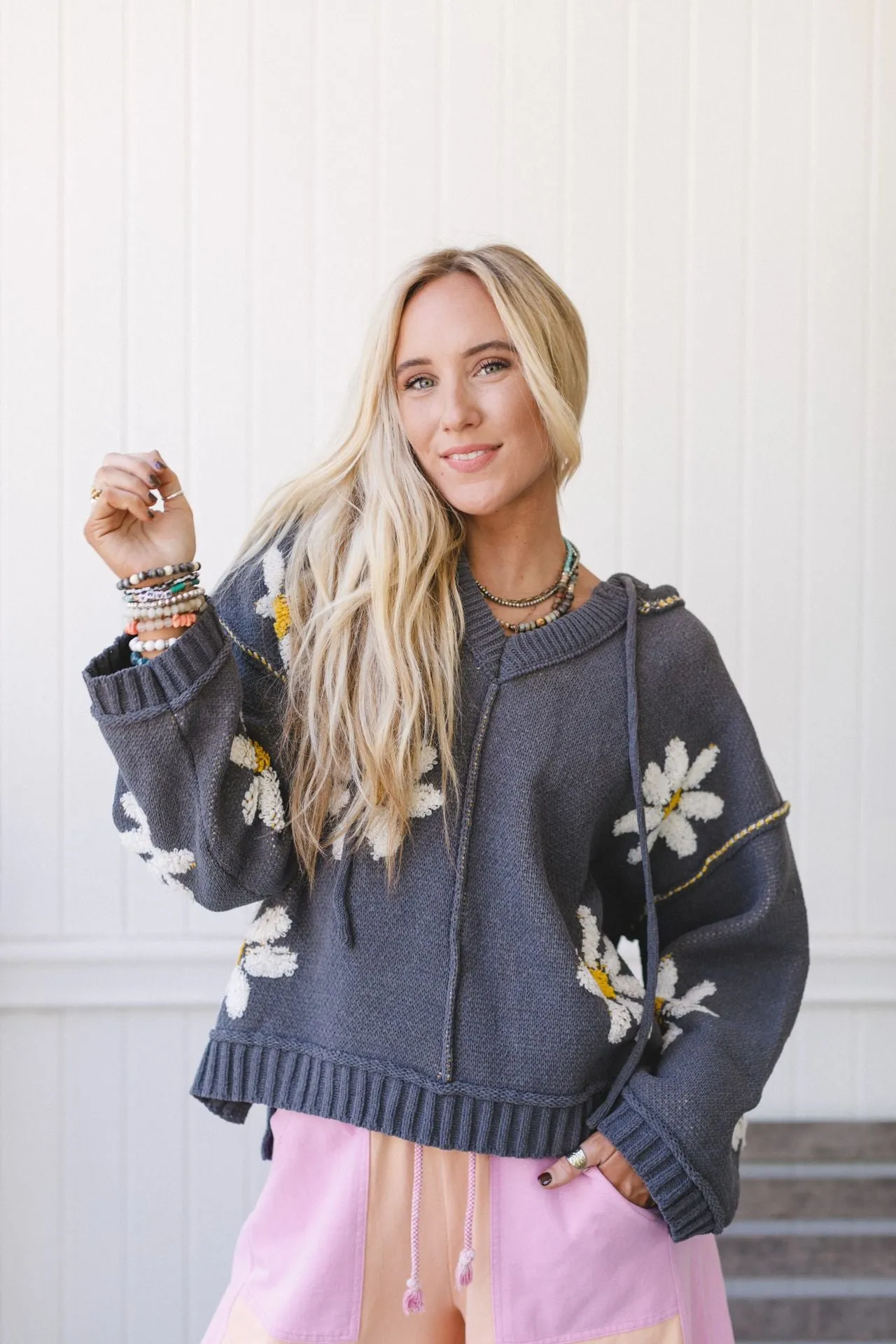 Daisy Belle Sweater Hoodie Top - Charcoal