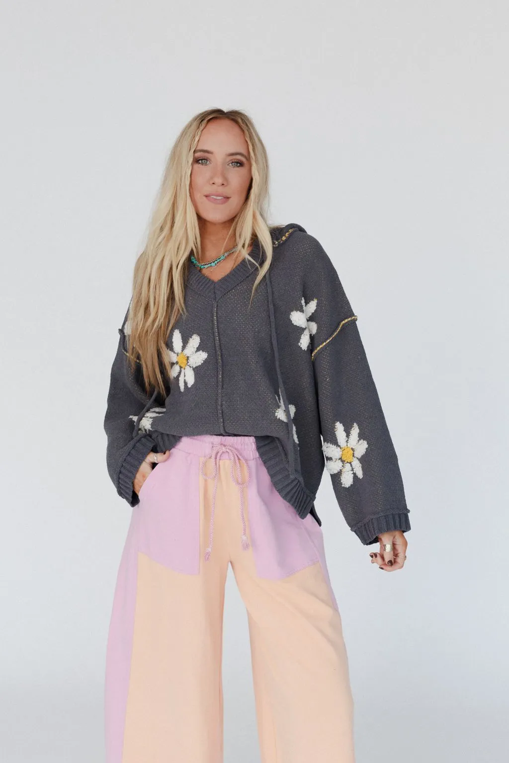 Daisy Belle Sweater Hoodie Top - Charcoal