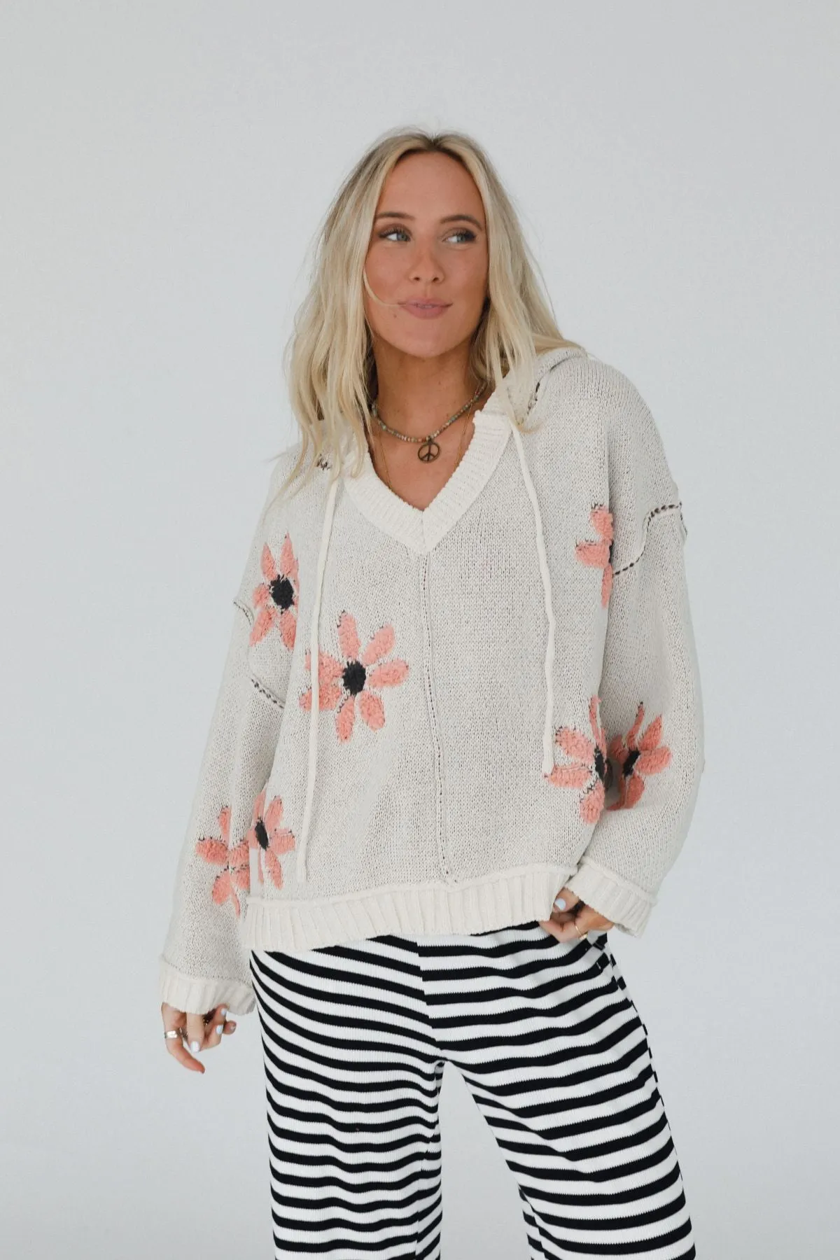 Daisy Belle Sweater Hoodie Top - Ivory