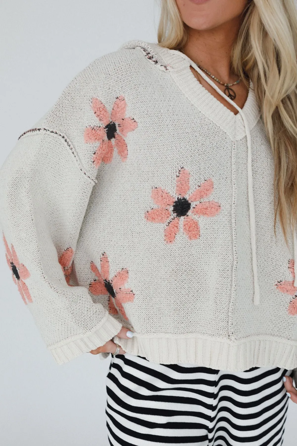 Daisy Belle Sweater Hoodie Top - Ivory