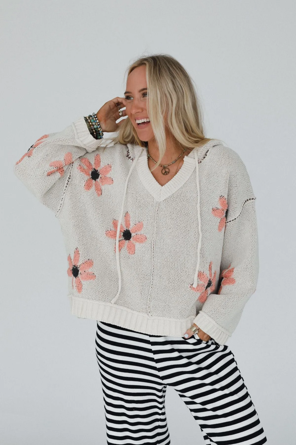 Daisy Belle Sweater Hoodie Top - Ivory