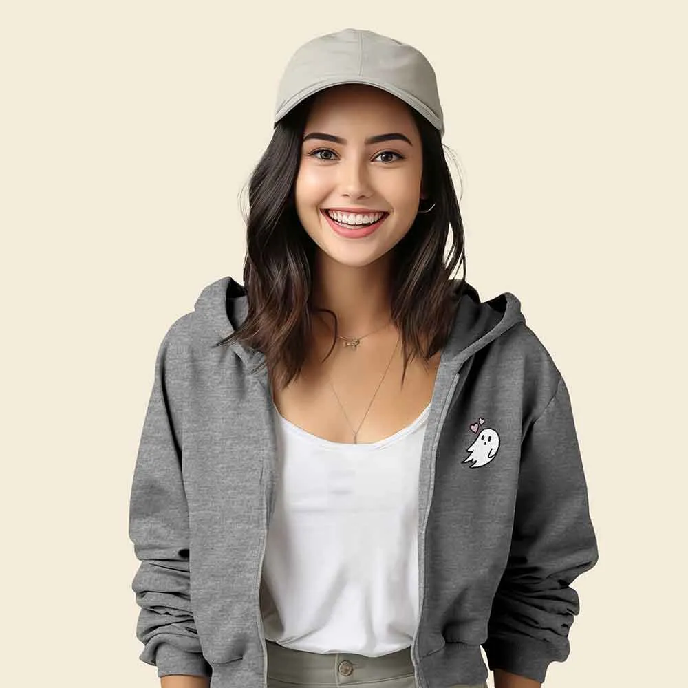 Dalix Heartly Ghost Cropped Zip Hoodie