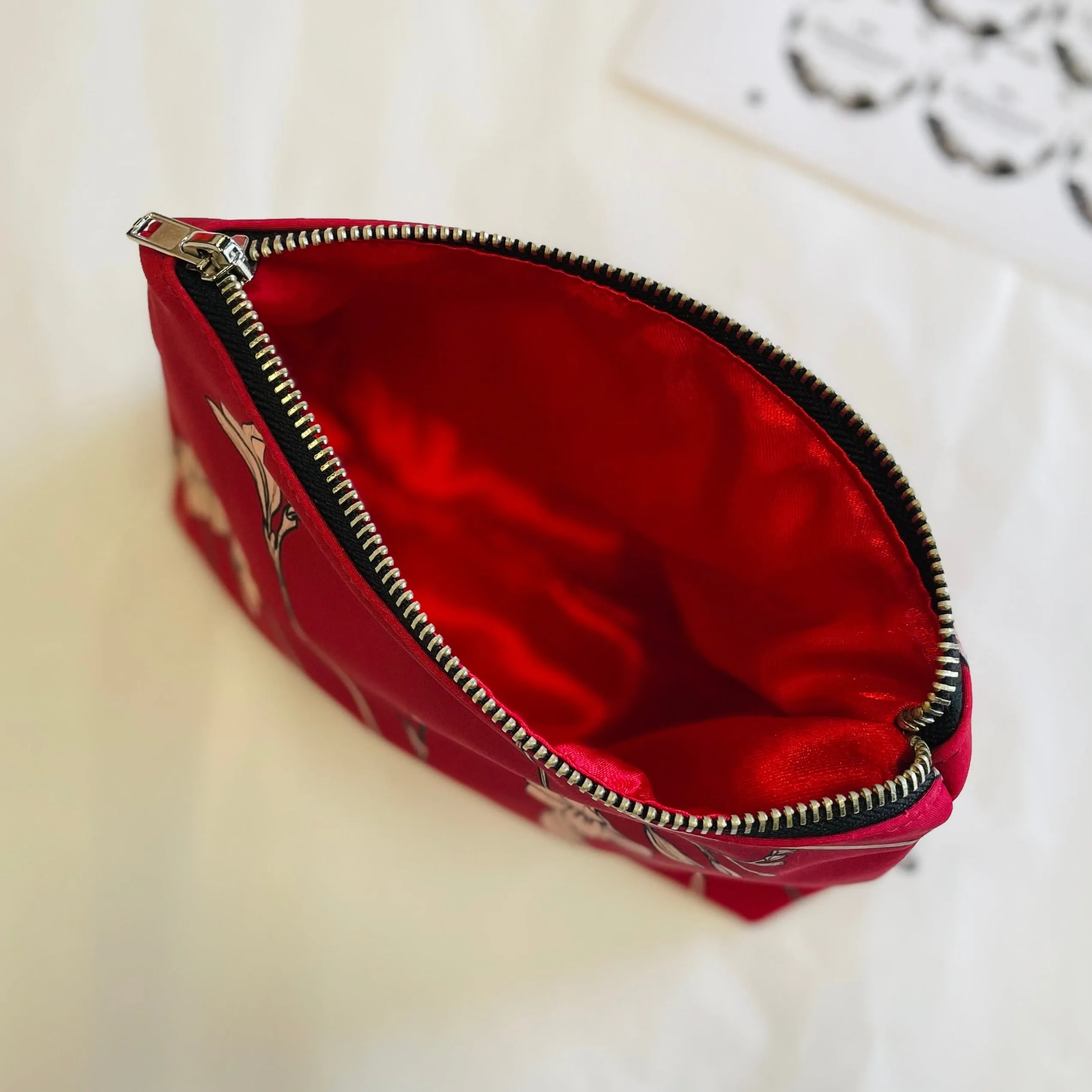 Dark Red Floral Makeup Bag | Freesia Rain