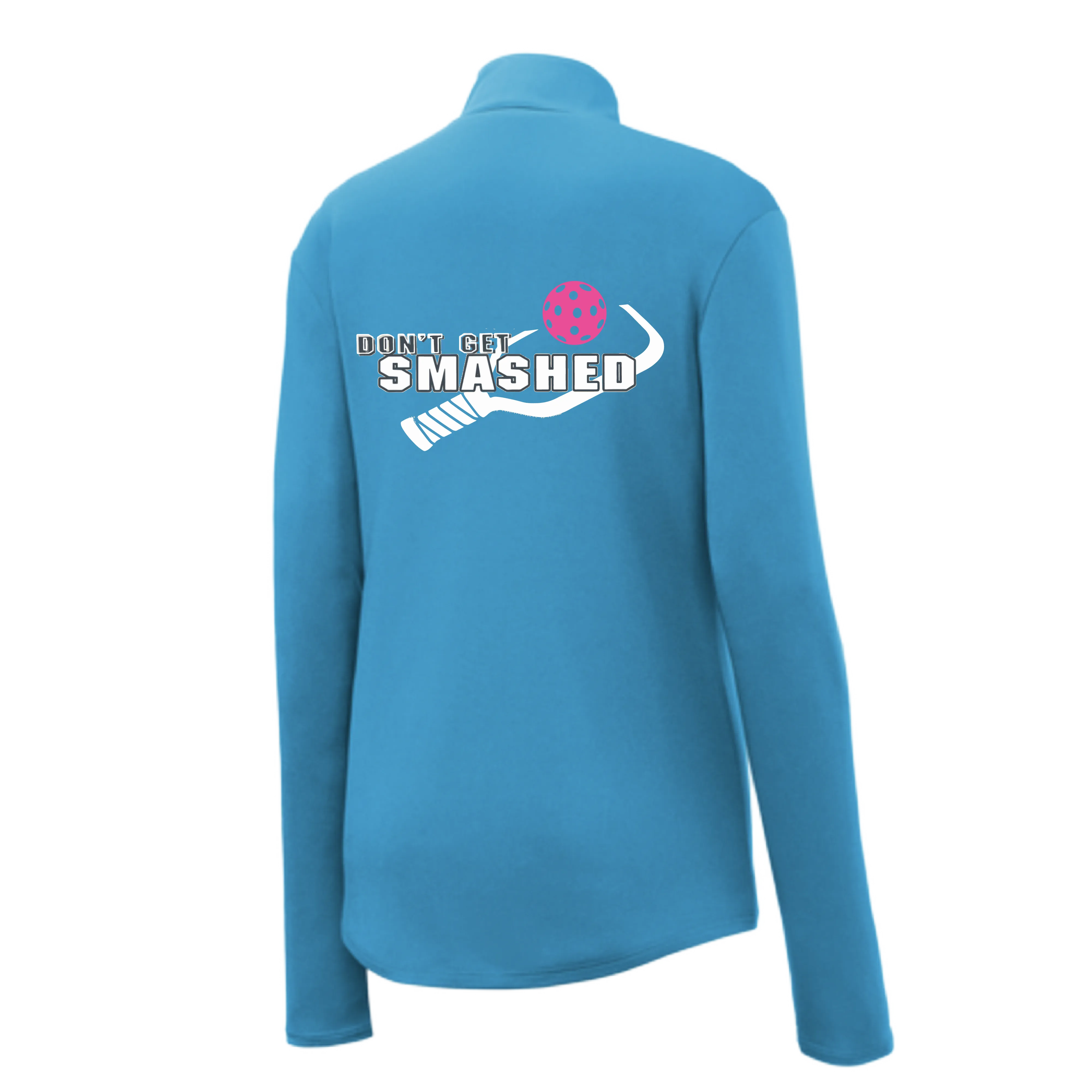 Don't Get Smashed (Pickleball Color Cyan Orange Pink) Customizable | Women's 1/4 Zip Pullover Athletic Shirt | 100% Polyester