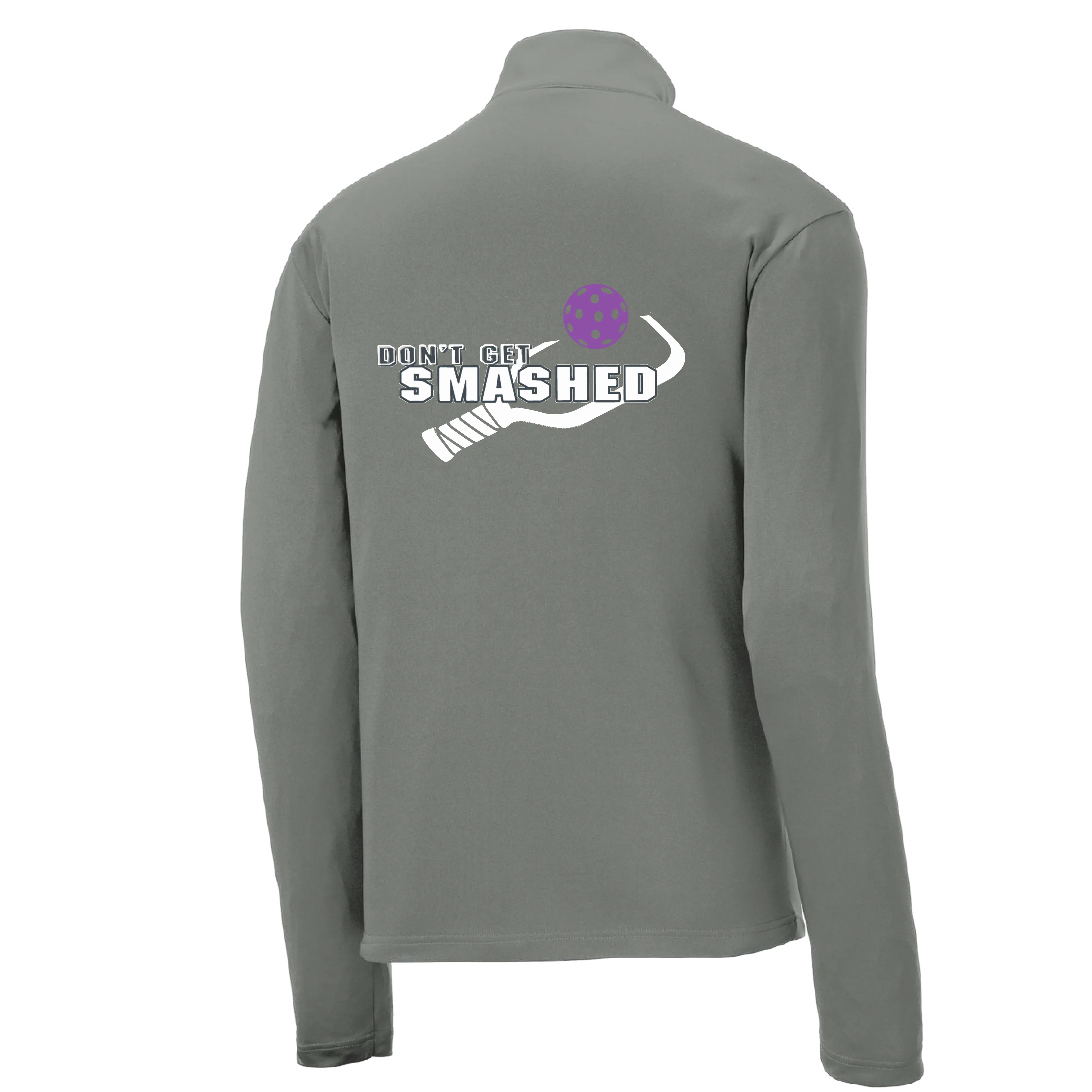 Don't Get Smashed (Pickleball Colors Purple White Yellow) | Men's 1/4 Zip Long Sleeve Pullover Athletic Shirt | 100% Polyester